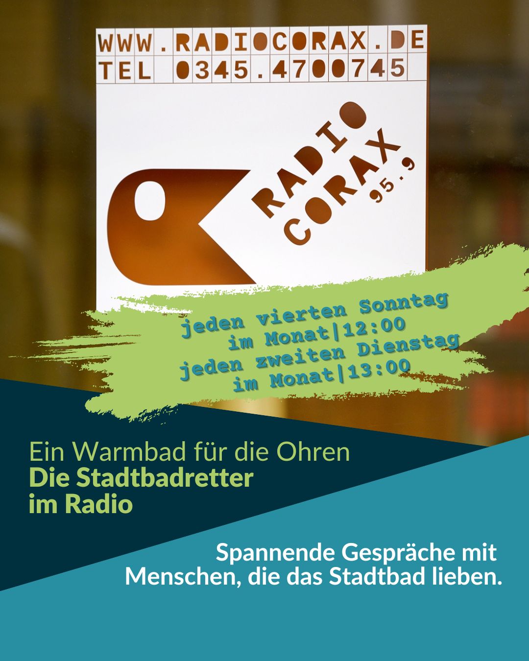 Ankündigung der Sendungen des Stadtbadpodcasts auf Radio Corax