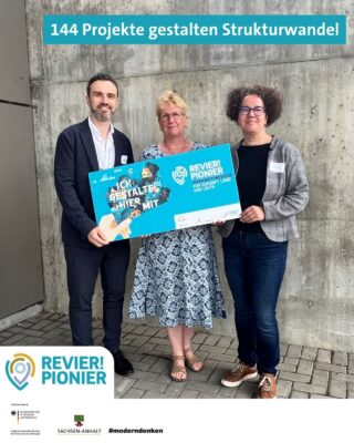Fotorechte: Revierpionier.: Foto (v.l.): Peter Vogt (Stabsstelle für Strukturwandel), Urte Hertrampf (Bundesministerium für Wirtschaft und Klimaschutz), Annett Kautz (Europäische Metropolregion Mitteldeutschland)