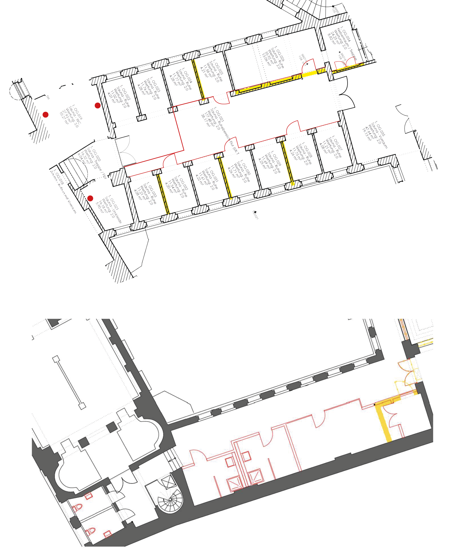 Details des Grundrisses mit Olanungselementen für Mitarbeiter. Bäder Halle GmbH.