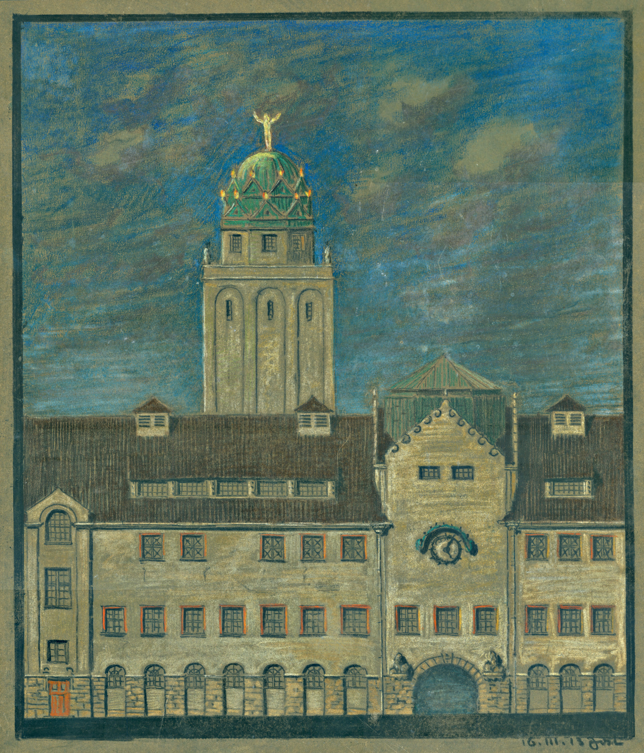 Zeichnung des Stadtbades von Wilhelm Jost.